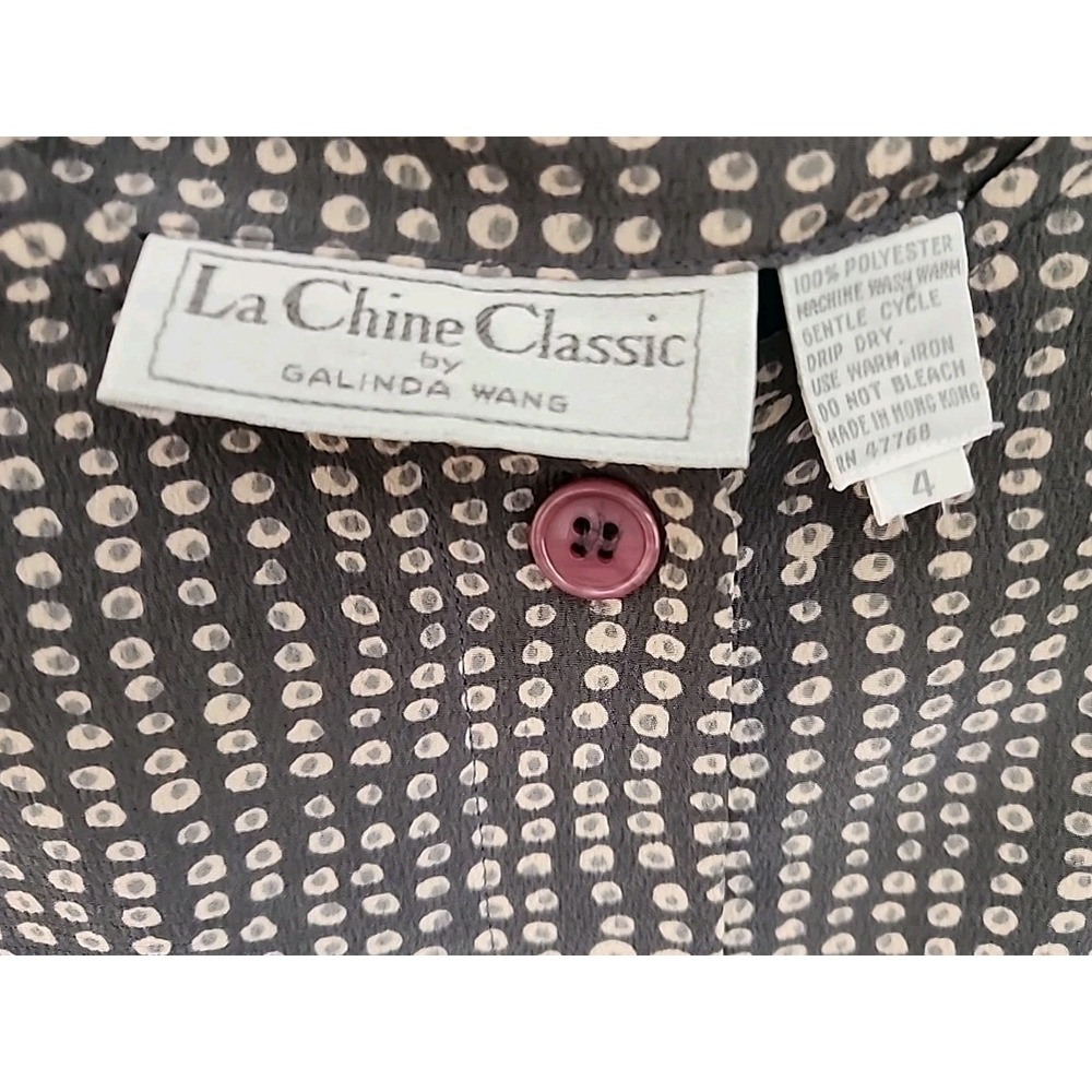 Vintage La Chine by Galinda Wang Womens 4 Chiffon Gray/Tan Long Sleeve Chic EUC - Picture 3 of 9